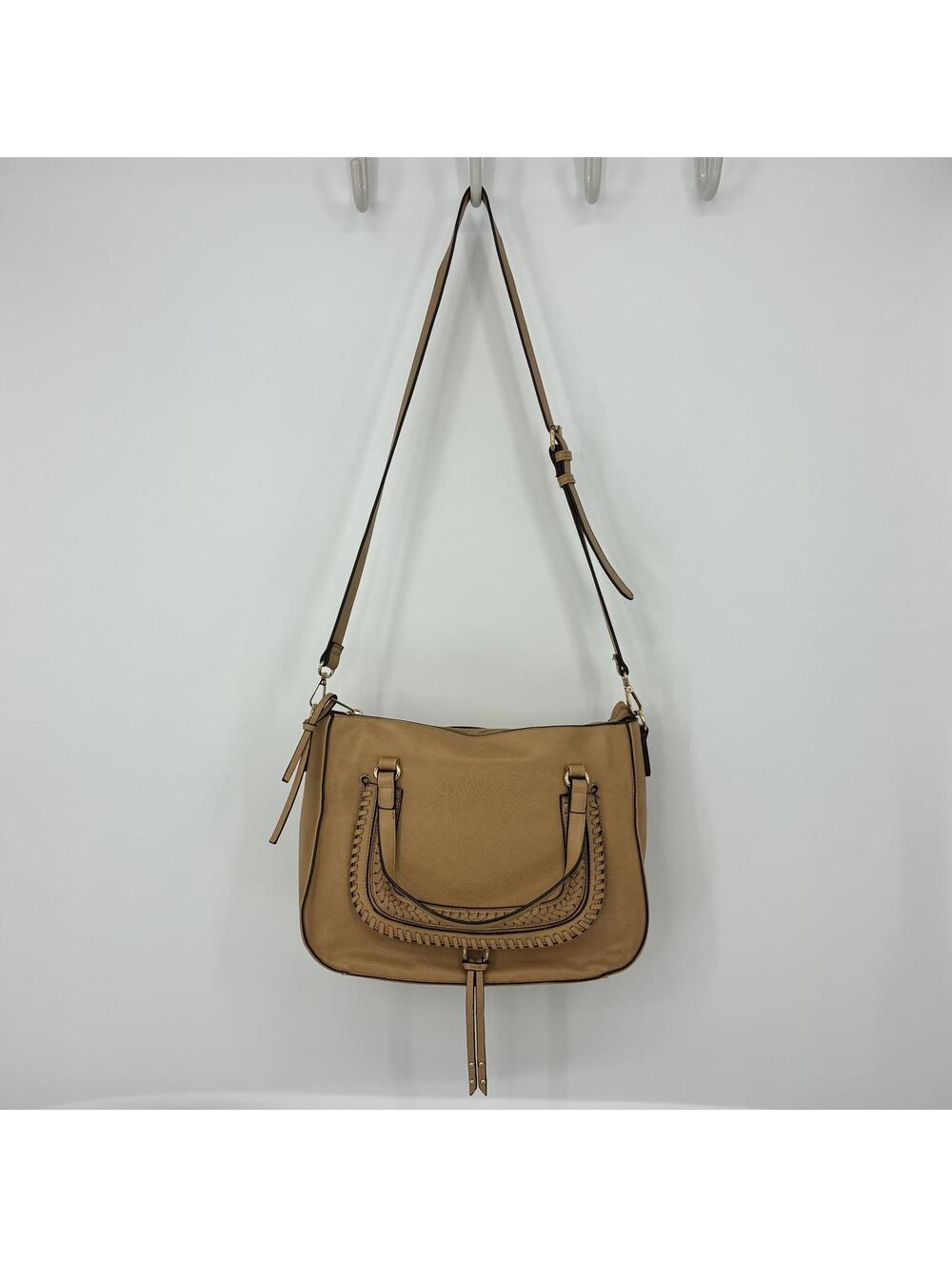 Sole Society Destin Satchel Tan Camel Crossbody Bag Convertible Straps Braided